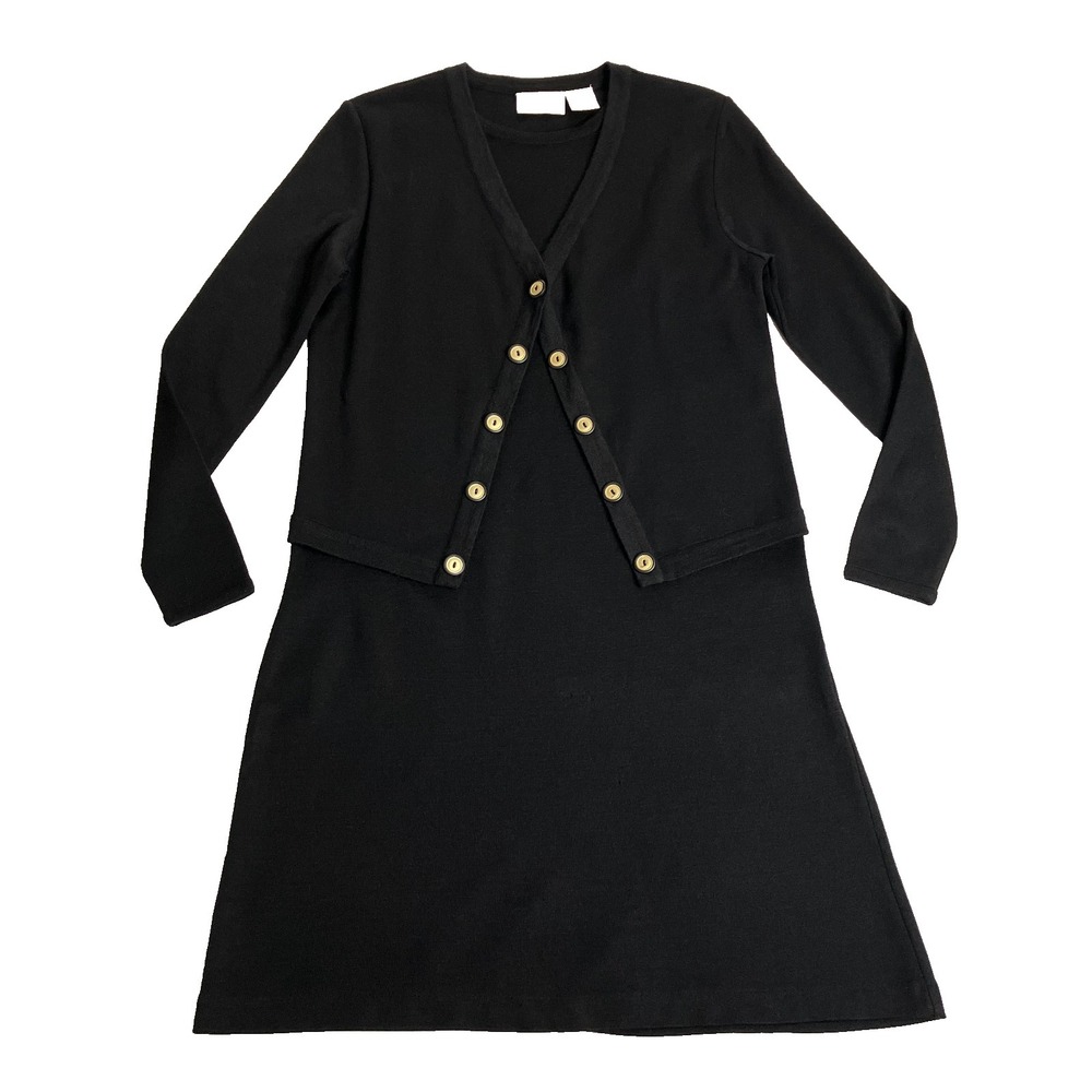 Vintage Liz Claiborne Sweater Dress Women S Black Wool Blend Layered Preppy Chic